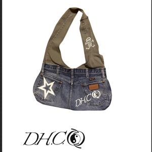 Men's Denim and Brown Messenger Bag